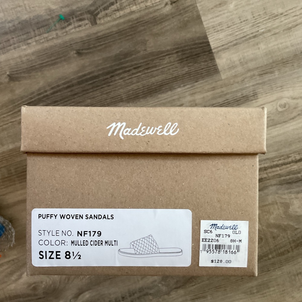 New Madewell The Suzi Slide Sandal Shoe Woven Puff Leather Square Toe Slip Flat - Picture 6 of 6